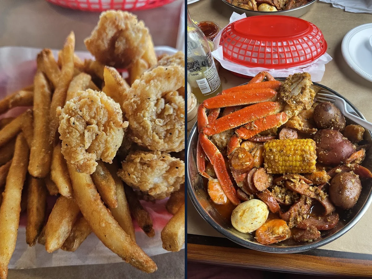 Seafood platters on a casual restaurant table